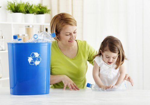 Recycling bins in a Putney commercial establishment